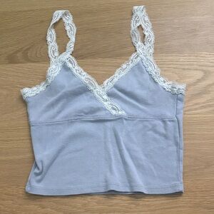Brandy Melville Light Blue Lace Trim Tank Top